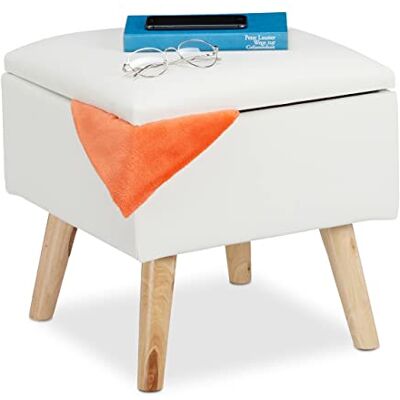Relaxdays Kruk en opbergruimte, kunstleer, HlP: 40 x 40 x 40 cm, deksel, gevoerde zitting, wit. Relaxdays Kruk en opbergruimte, kunstleer, HlP: 40 x 40 x 40 cm, deksel, gevoerde zitting, wit.
