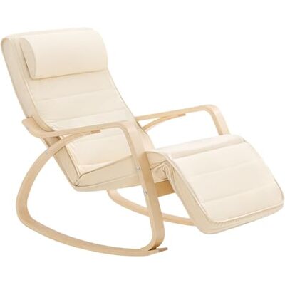 SoBuy Schommelstoel, Relax Rocking Chair, schommelstoel met verstelbare voetensteun en hoofdsteun, beige FST16-W SoBuy Schommelstoel, Relax Rocking Chair, schommelstoel met verstelbare voetensteun en hoofdsteun, beige FST16-W