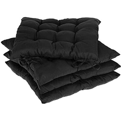 Relaxdays Set van 4 stoelkussens, 38 x 38 cm, met trekkoord, voor binnen en buiten, polyester hoes, zwart Relaxdays Set van 4 stoelkussens, 38 x 38 cm, met trekkoord, voor binnen en buiten, polyester hoes, zwart