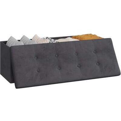 WOLTU SH73gr Opvouwbare opbergbank, poef, kruk met groot draagvermogen van 300 kg, opbergkist voor binnen, voetensteun bekleed met fluweel, capaciteit 118 l, 110 x 37,5 x 38 cm, grijs WOLTU SH73gr Opvouwbare opbergbank, poef, kruk met groot draagvermogen van 300 kg, opbergkist voor binnen, voetensteun bekleed met fluweel, capaciteit 118 l, 110 x 37,5 x 38 cm, grijs