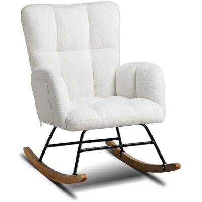 COMHOMA Schommelstoel, relaxstoel met armleuningen, oorstoel, pluche pluche, belastbaar tot 150 kg, ligstoel voor slaapkamer, woonkamer, design COMHOMA Schommelstoel, relaxstoel met armleuningen, oorstoel, pluche pluche, belastbaar tot 150 kg, ligstoel voor slaapkamer, woonkamer, design