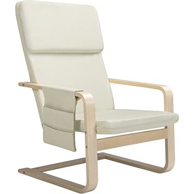 BAKAJI Schommelstoel van berkenhout met katoenen bekleding bekleed met spons met hoge dichtheid, relaxstoel met 2 vakken tas en kussen, ergonomische zitting (beige) BAKAJI Schommelstoel van berkenhout met katoenen bekleding bekleed met spons met hoge dichtheid, relaxstoel met 2 vakken tas en kussen, ergonomische zitting (beige)
