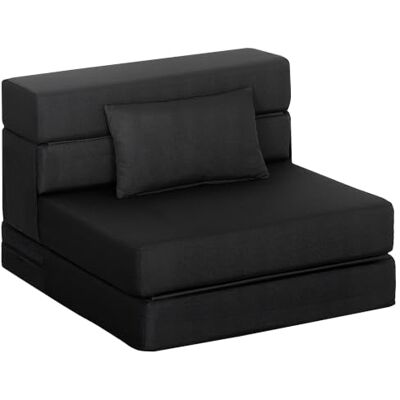 HOMCOM 1-zits 3-in-1 converteerbare fauteuil, stof in linnenlook, zwart Vouwbed, 1-zits flanellen verwarmer, kussen inbegrepen, vouwmatras 210 cm, voor gasten, woonkamer, kleine ruimte HOMCOM 1-zits 3-in-1 converteerbare fauteuil, stof in linnenlook, zwart Vouwbed, 1-zits flanellen verwarmer, kussen inbegrepen, vouwmatras 210 cm, voor gasten, woonkamer, kleine ruimte
