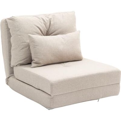 HOMCOM Fauteuil, 1-zits, incl. kussen, 120 kg, beige Luiaard fauteuil, 1-zits, verstelbare rugleuning, woonkamer, linnen stof HOMCOM Fauteuil, 1-zits, incl. kussen, 120 kg, beige Luiaard fauteuil, 1-zits, verstelbare rugleuning, woonkamer, linnen stof