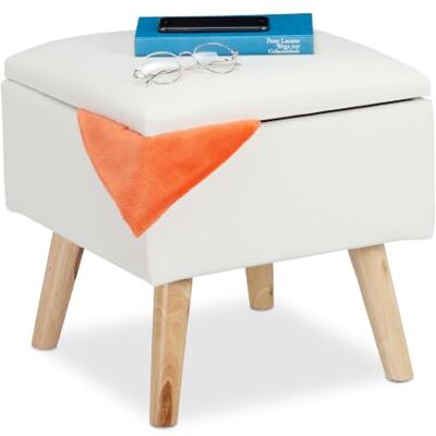 Relaxdays Kruk en opbergruimte, kunstleer, HlP: 40 x 40 x 40 cm, deksel, gevoerde zitting, wit Relaxdays Kruk en opbergruimte, kunstleer, HlP: 40 x 40 x 40 cm, deksel, gevoerde zitting, wit