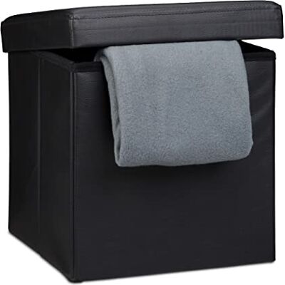 Relaxdays Lederen kruk zwart 38 x 38 x 38 cm Relaxdays Lederen kruk zwart 38 x 38 x 38 cm