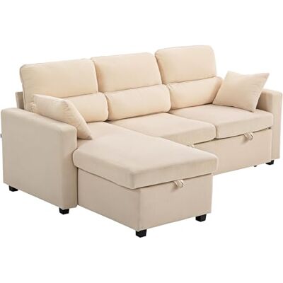 HOMCOM Slaapbank, omkeerbaar, omkeerbaar, van corduroy, 205 cm, beige HOMCOM Slaapbank, omkeerbaar, omkeerbaar, van corduroy, 205 cm, beige