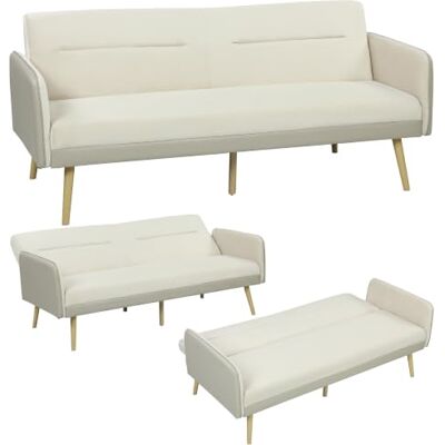 HOMCOM 3-zits 3-in-1 slaapbank, slaapbank met verstelbare rugleuning, gevoerde zitting, metalen poten, stof met velours en PU-effect, voor woonkamer, logeerkamer, kleine ruimte, beige HOMCOM 3-zits 3-in-1 slaapbank, slaapbank met verstelbare rugleuning, gevoerde zitting, metalen poten, stof met velours en PU-effect, voor woonkamer, logeerkamer, kleine ruimte, beige