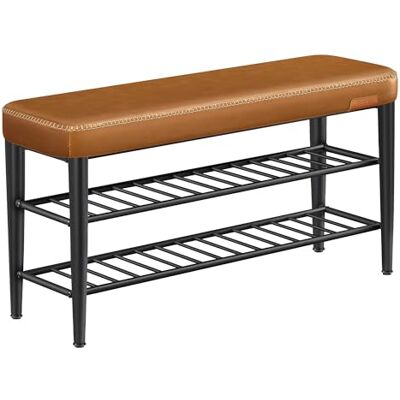 VASAGLE EKHO Collection Schoenenbank, bank, kofferbak, entree, kunstleer, naden, modern, draagvermogen tot 135 kg, 30 x 100 x 50 cm, karamelbruin LSB113K01 VASAGLE EKHO Collection Schoenenbank, bank, kofferbak, entree, kunstleer, naden, modern, draagvermogen tot 135 kg, 30 x 100 x 50 cm, karamelbruin LSB113K01