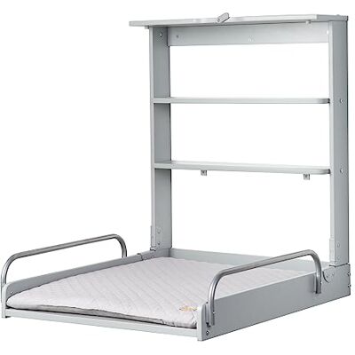 roba Opklapbare wandluiertafel van hout taupe gelakt + waterafstotende wisselmatras " Style Grey" – 2 praktische planken – belastbaar tot 15 kg – ruimtebesparend roba Opklapbare wandluiertafel van hout taupe gelakt + waterafstotende wisselmatras " Style Grey" – 2 praktische planken – belastbaar tot 15 kg – ruimtebesparend