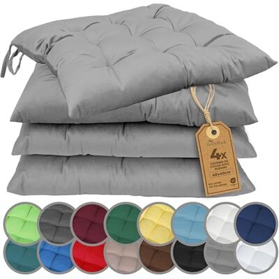 NatureMark Stoelkussens met linten, set van 4 40 x 40 cm, gevoerd zitkussen, zilvergrijs NatureMark Stoelkussens met linten, set van 4 40 x 40 cm, gevoerd zitkussen, zilvergrijs