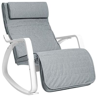 SONGMICS berkenhouten schommelstoel, relaxfauteuil, voetsteun in 5 standen verstelbaar, witte armleuningen, grijze imitatielinnen hoes, elegant, tot 150 kg belastbaar LYY11WG SONGMICS berkenhouten schommelstoel, relaxfauteuil, voetsteun in 5 standen verstelbaar, witte armleuningen, grijze imitatielinnen hoes, elegant, tot 150 kg belastbaar LYY11WG