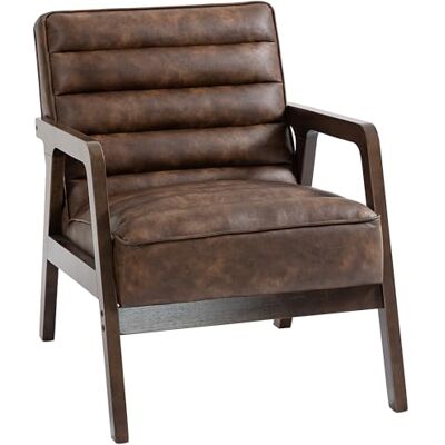 HOMCOM Fauteuil voor woonkamer, clubstoel van PU, brede zitting, dik kussen, bruin HOMCOM Fauteuil voor woonkamer, clubstoel van PU, brede zitting, dik kussen, bruin