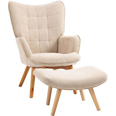 HOMCOM Fauteuil met voetensteun, loungestoel, hoge rugleuning, beige HOMCOM Fauteuil met voetensteun, loungestoel, hoge rugleuning, beige