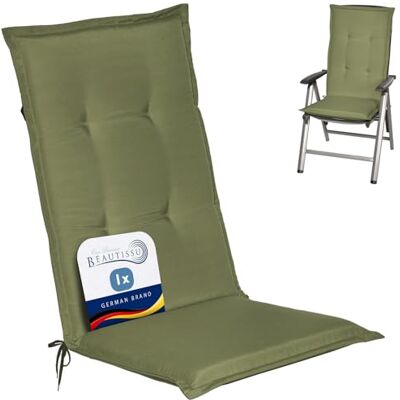 Beautissu Kussen met hoge rugleuning voor tuinstoel, uv-bestendig 120 x 50 cm, olijfgroen, 6 cm, extra zacht, comfortabel, zitting, buitenmeubels, Loft HL Beautissu Kussen met hoge rugleuning voor tuinstoel, uv-bestendig 120 x 50 cm, olijfgroen, 6 cm, extra zacht, comfortabel, zitting, buitenmeubels, Loft HL