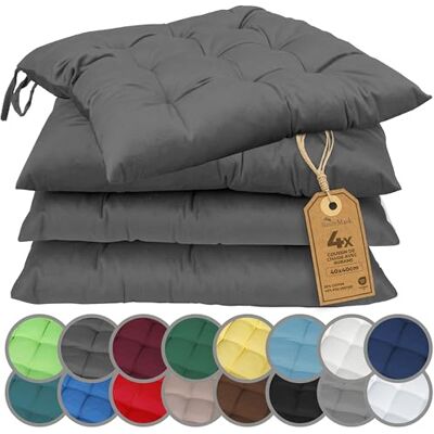 NatureMark Set van 4 stoelkussens met linten Gr. 40 x 40 cm zitkussen gevoerd, antraciet grijs NatureMark Set van 4 stoelkussens met linten Gr. 40 x 40 cm zitkussen gevoerd, antraciet grijs
