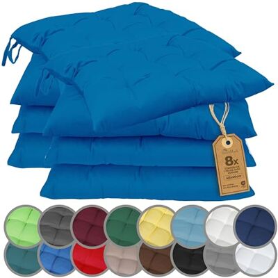 NatureMark Set van 8 stoelkussens met linten, afmetingen 40 x 40 cm, gewatteerd zitkussen, koningsblauw NatureMark Set van 8 stoelkussens met linten, afmetingen 40 x 40 cm, gewatteerd zitkussen, koningsblauw
