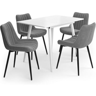 Vicco Eettafelset "Beaver", wit, 110 x 70 cm met 4 stoelen, grijs Vicco Eettafelset "Beaver", wit, 110 x 70 cm met 4 stoelen, grijs