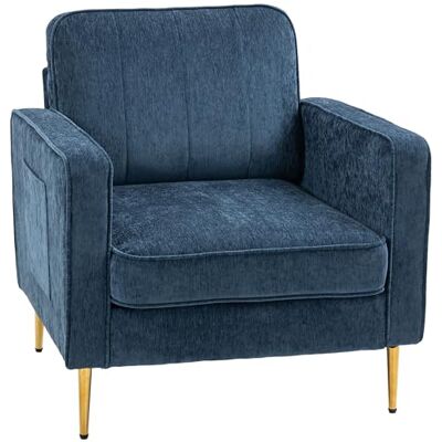 HOMCOM 1-zits bank met gouden stalen poten, hoog comfort, woonkamer, blauw HOMCOM 1-zits bank met gouden stalen poten, hoog comfort, woonkamer, blauw