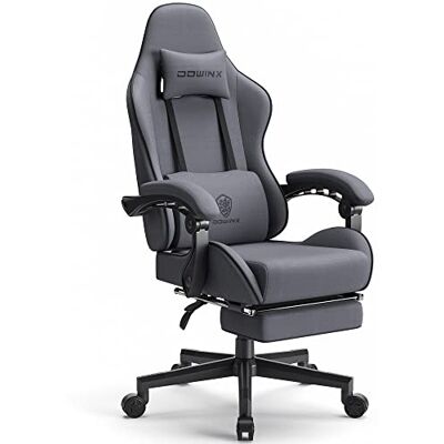 Dowinx Gamingstoel van stof met hoes, lentekussen met hoofdsteun, ergonomisch, met voetensteun, grijs Dowinx Gamingstoel van stof met hoes, lentekussen met hoofdsteun, ergonomisch, met voetensteun, grijs