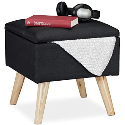 Relaxdays Opslag Ottoman, Faux Linnen Cover, Gevoerd, Houten Poten, Deksel, HWD 40x40x40 cm, Zwart, MDF-platen, hout, materiaal, 1 artikel Relaxdays Opslag Ottoman, Faux Linnen Cover, Gevoerd, Houten Poten, Deksel, HWD 40x40x40 cm, Zwart, MDF-platen, hout, materiaal, 1 artikel