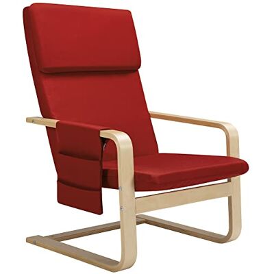 BAKAJI Schommelstoel van berkenhout met katoenen bekleding met spons met hoge dichtheid, relaxstoel met 2 vakken en kussen, ergonomische zitting (rood) BAKAJI Schommelstoel van berkenhout met katoenen bekleding met spons met hoge dichtheid, relaxstoel met 2 vakken en kussen, ergonomische zitting (rood)
