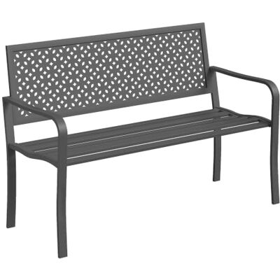 Outsunny Tuinbank voor buiten, van metaal, 2-zits, geometrische rugleuning Roestvrij, met armleuningen, terrasstoel voor terras, balkon en park, donkergrijs Outsunny Tuinbank voor buiten, van metaal, 2-zits, geometrische rugleuning Roestvrij, met armleuningen, terrasstoel voor terras, balkon en park, donkergrijs