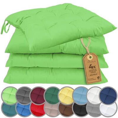 NatureMark Stoelkussens met linten, afmeting 40 x 40 cm, gevoerd zitkussen, appelgroen, set van 4 NatureMark Stoelkussens met linten, afmeting 40 x 40 cm, gevoerd zitkussen, appelgroen, set van 4