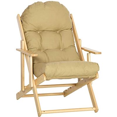 HOMCOM Fauteuil voor woonkamer, inklapbaar, kantelbaar, van hout, comfortabele relaxstoel met dik kussen, 71 x 89 x 96 cm, lichtbruin HOMCOM Fauteuil voor woonkamer, inklapbaar, kantelbaar, van hout, comfortabele relaxstoel met dik kussen, 71 x 89 x 96 cm, lichtbruin