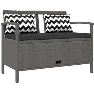 Outsunny Bank voor buiten, tuin, 2-zits, opbergbank, 160 l, 112 cm, grijs PE-rotan, met kussen, 2 kussens, stalen frame Outsunny Bank voor buiten, tuin, 2-zits, opbergbank, 160 l, 112 cm, grijs PE-rotan, met kussen, 2 kussens, stalen frame