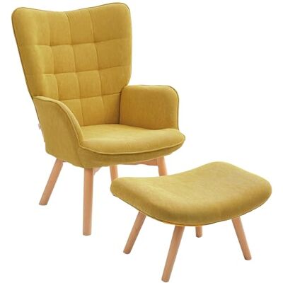 HOMCOM Wing stoel met poef, corduroy, woonkamer, oranje HOMCOM Wing stoel met poef, corduroy, woonkamer, oranje