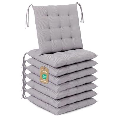 Lavea ® Set van 8 stoelkussens, 40 x 40 cm, gestreept, wit en antraciet Lavea ® Set van 8 stoelkussens, 40 x 40 cm, gestreept, wit en antraciet