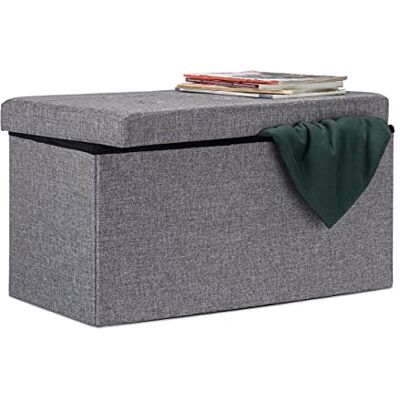 Relaxdays XL opvouwbare bank met opbergruimte, voetensteun, opbergkubus, donkergrijs, 76 x 38 x 38 cm Relaxdays XL opvouwbare bank met opbergruimte, voetensteun, opbergkubus, donkergrijs, 76 x 38 x 38 cm