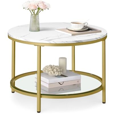 VASAGLE LCT072W59 Salontafel met glasplaat en grote opbergruimte, voor woonkamer, bank, eenvoudige montage, moderne stijl, marmerwit en lichtgoud VASAGLE LCT072W59 Salontafel met glasplaat en grote opbergruimte, voor woonkamer, bank, eenvoudige montage, moderne stijl, marmerwit en lichtgoud