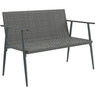 Outsunny Tuinbank, 2-zits, van gevlochten kunsthars, met armleuningen, grijs Dossiers, Pieds Réglables, Structure en Acier Galvanisé, Banc d'Extérieur, Terrasse, Balcon, Jardin Outsunny Tuinbank, 2-zits, van gevlochten kunsthars, met armleuningen, grijs Dossiers, Pieds Réglables, Structure en Acier Galvanisé, Banc d'Extérieur, Terrasse, Balcon, Jardin