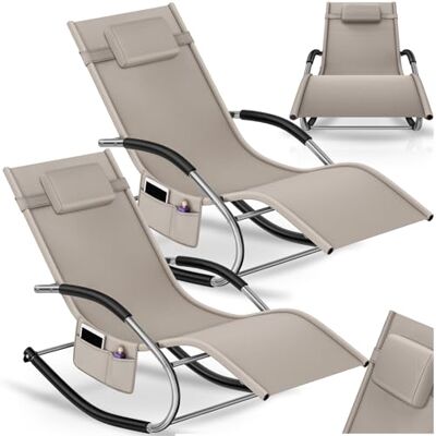 tectake ® Set van 2 schommelstoelen, tuinschommelstoel, afneembaar kussen, stalen frame, gevoerde armleuningen, ademend, waterafstotend, beige tectake ® Set van 2 schommelstoelen, tuinschommelstoel, afneembaar kussen, stalen frame, gevoerde armleuningen, ademend, waterafstotend, beige