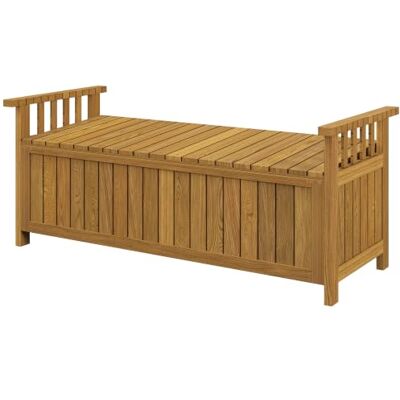 Outsunny Houten tuinbank, 2-zits, 151 l, 128,5 x 52 x 53,5 cm, bruin Opbergruimte, buitenbank met armleuningen, belasting 240 kg, voor tuin, balkon Outsunny Houten tuinbank, 2-zits, 151 l, 128,5 x 52 x 53,5 cm, bruin Opbergruimte, buitenbank met armleuningen, belasting 240 kg, voor tuin, balkon