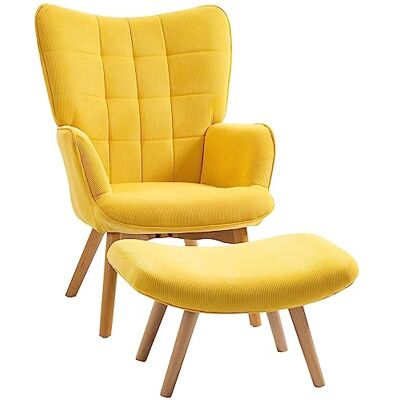 HOMCOM Wing-stoel met poef, corduroy, woonkamer, geel HOMCOM Wing-stoel met poef, corduroy, woonkamer, geel