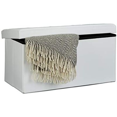 Relaxdays Vouwbank 38 x 76 x 38 cm (h x b x d), 2-zits met opbergruimte, kruk van kunstleer, belastbaar tot 300 kg, wit Relaxdays Vouwbank 38 x 76 x 38 cm (h x b x d), 2-zits met opbergruimte, kruk van kunstleer, belastbaar tot 300 kg, wit