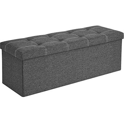 SONGMICS Bank met opbergruimte, kofferbak, kruk, opvouwbaar, 110 x 38 x 38 cm, overtrek imitatie linnen, voor slaapkamer, hal, woonkamer, donkergrijs LSF077G04 SONGMICS Bank met opbergruimte, kofferbak, kruk, opvouwbaar, 110 x 38 x 38 cm, overtrek imitatie linnen, voor slaapkamer, hal, woonkamer, donkergrijs LSF077G04