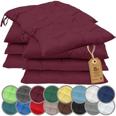 NatureMark Set van 4 stoelkussens met banden, 40 x 40 cm, dik stoelkussen voor binnen en tuin, kleur bordeauxrood NatureMark Set van 4 stoelkussens met banden, 40 x 40 cm, dik stoelkussen voor binnen en tuin, kleur bordeauxrood