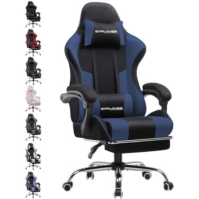 GTPLAYER Gamingstoel van stof, ergonomisch, met voetensteun, hoofdsteun, lendenkussen, gevoerd, draaibaar, blauw GTPLAYER Gamingstoel van stof, ergonomisch, met voetensteun, hoofdsteun, lendenkussen, gevoerd, draaibaar, blauw