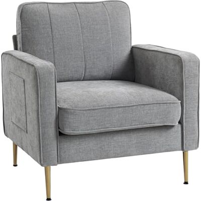 HOMCOM 1-zits bank met gouden stalen poten, hoog comfort, woonkamer, grijs HOMCOM 1-zits bank met gouden stalen poten, hoog comfort, woonkamer, grijs