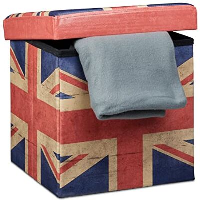 Relaxdays Opvouwbare poef 38 cm stabiele zitkubus met trendy motieven als praktische voetensteun als zitkubus met bedrukt kunstleer als opbergdoos met opbergruimte en deksel, UK Relaxdays Opvouwbare poef 38 cm stabiele zitkubus met trendy motieven als praktische voetensteun als zitkubus met bedrukt kunstleer als opbergdoos met opbergruimte en deksel, UK