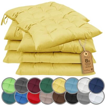 NatureMark Set van 4 stoelkussens met banden, 40 x 40 cm, dik stoelkussen voor binnen en tuin, kleur: geel NatureMark Set van 4 stoelkussens met banden, 40 x 40 cm, dik stoelkussen voor binnen en tuin, kleur: geel