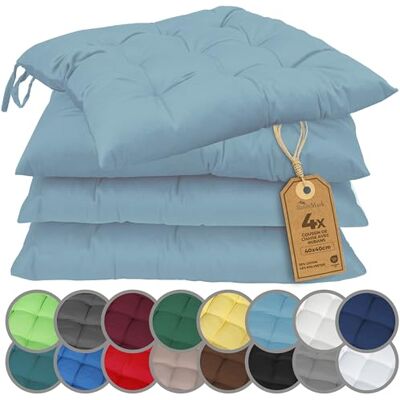 NatureMark Set van 4 stoelkussens met banden, afmeting 40 x 40 cm, gewatteerd zitkussen, lichtblauw NatureMark Set van 4 stoelkussens met banden, afmeting 40 x 40 cm, gewatteerd zitkussen, lichtblauw