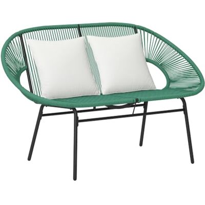 Outsunny Tuinbank, 2-zits, staal, 132 x 72 x 83 cm, donkergroen Harsnaar, 2 kussens, buitenkant Outsunny Tuinbank, 2-zits, staal, 132 x 72 x 83 cm, donkergroen Harsnaar, 2 kussens, buitenkant