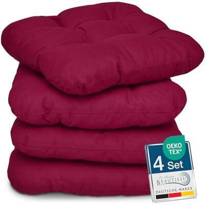 Beautissu set van 4 Zitkussens 40x40 cm Lisa Comfortabel stoelkussen stoelpads zitkussen met 8 cm vulling Zacht eetkamer stoel bank kussen in Rood Beautissu set van 4 Zitkussens 40x40 cm Lisa Comfortabel stoelkussen stoelpads zitkussen met 8 cm vulling Zacht eetkamer stoel bank kussen in Rood
