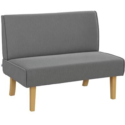 HOMCOM 2-zitsbank, corduroy-look, houten poten, gestoffeerde bank voor slaapkamer, woonkamer, 110 x 62 x 85 cm, grijs HOMCOM 2-zitsbank, corduroy-look, houten poten, gestoffeerde bank voor slaapkamer, woonkamer, 110 x 62 x 85 cm, grijs