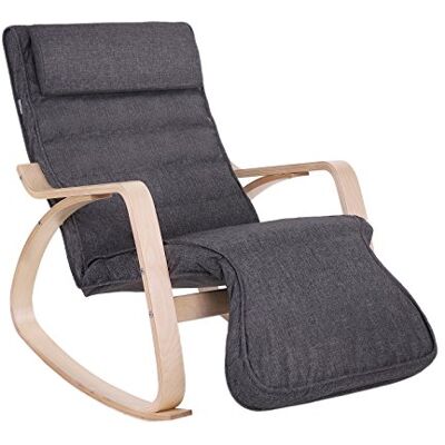 SONGMICS schommelstoel, schommelstoel met 5-voudig verstelbare voetsteun, relaxfauteuil, max. belasting 150 kg, frame van berkenhout, bekleding van imitatielinnen, donkergrijs LY42GYZ SONGMICS schommelstoel, schommelstoel met 5-voudig verstelbare voetsteun, relaxfauteuil, max. belasting 150 kg, frame van berkenhout, bekleding van imitatielinnen, donkergrijs LY42GYZ